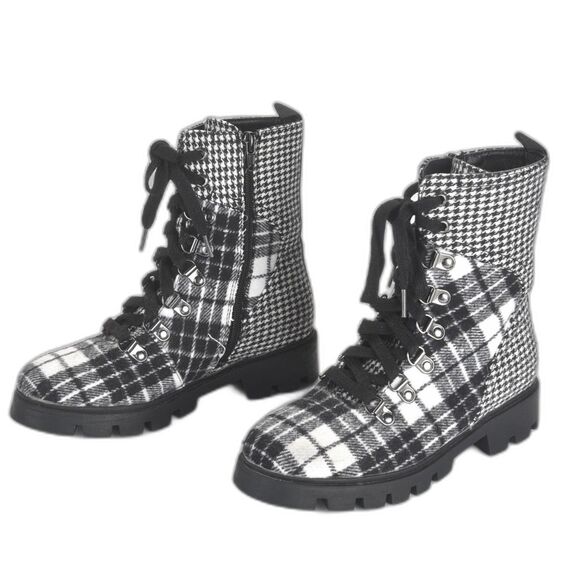 Lust 4 Life LL - Freek Black Fabric Funky Plaid Boot Size 6.0 - Picture 3 of 5